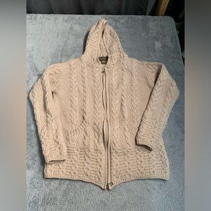 Inis craft Cozy Cable Knit Hooded Cardigan merino wool Ireland medium